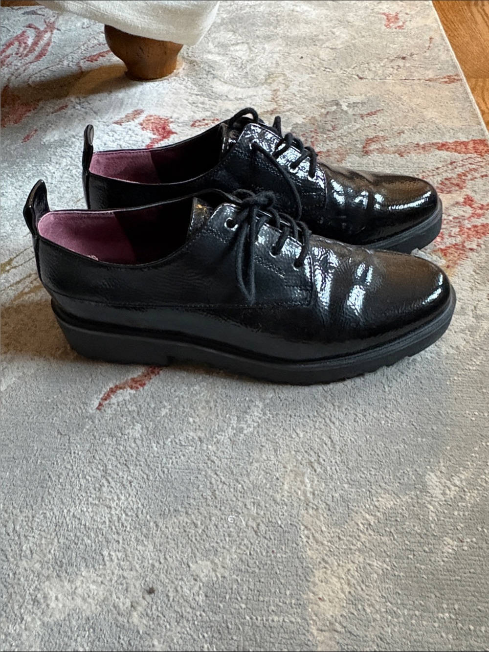 Franco Sarto Black Patent Derby Oxfords with Pink Interior